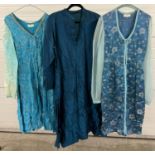 3 ethnic style tunics in shades of blue. To include a lurex thread tunic with chiffon material