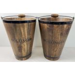 A pair of coopered wooden Bollinger buckets with swing handles. Approx. 40cm tall.