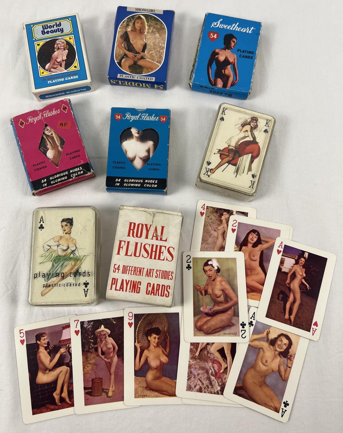 8 assorted packs of vintage adult erotic and glamour model playing cards. To include Sweetheart,