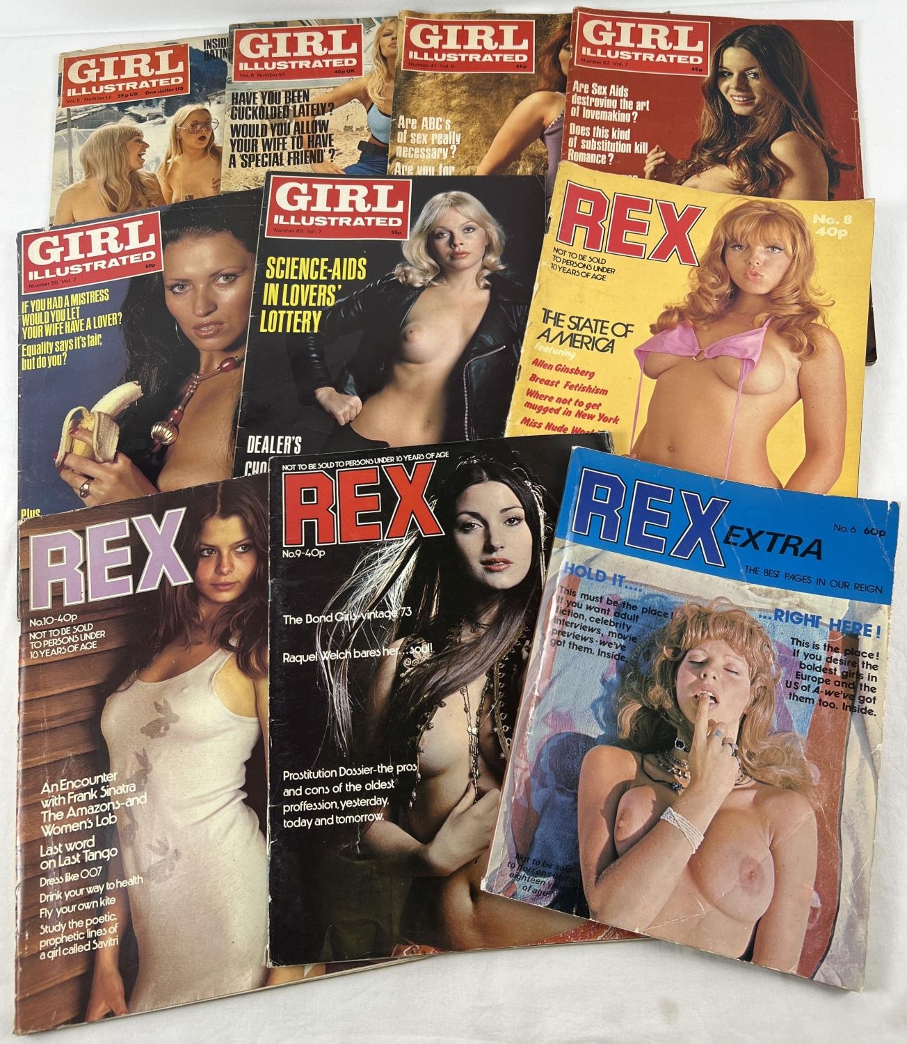 10 vintage adult erotic magazines. 6 issues of Girl Illustrated together with 4 issues of Rex to