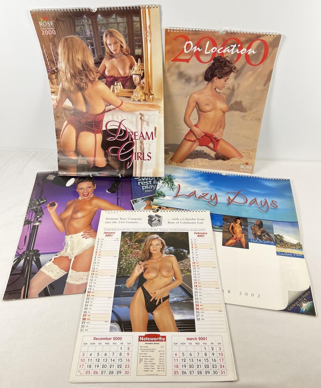 5 large adult erotic colour photographic calendars from 2000, 2001 & 2002. To include On Location,