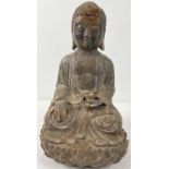 A Chinese hollow metal figure of Buddha sitting on a lotus flower. Approx. 33cm tall and weighs