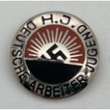 A World War II style Deutsche Arbeiter Jugend (Hitler Youth) pin badge. Possibly reproduction.