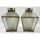 2 terrarium style glass and brass wall hanging lights. Approx. 22 x 15cm.