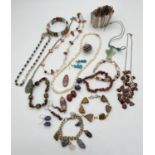 A collection of natural stone and shell jewellery. To include earrings, pendants, necklaces and