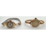 2 vintage gold cased Swiss made 15 jewels ladies wristwatches. A round faced Record watch with