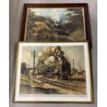 2 large prints of steam locomotives to include a signed print "Evening Star" by Terrence Cuneo.
