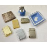 A collection of assorted vintage smoking related items to include Wedgwood Jasperware table