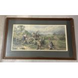 A large framed and glazed print of Victorian children playing on a hay cart. Frame size approx. 56.5