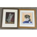 2 limited edition Janet Pidoux cat prints, signed and numbered in pencil to margin. Both framed