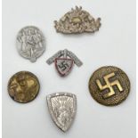 A collection of 6 WW2 style German "Tinnies". Tin badges in various sizes and designs. Possibly repr