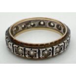 A vintage silver and 9ct gold white topaz set full eternity ring, in a vintage ring box. Inside of