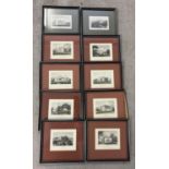 10 framed and glazed coloured etchings of Irish stately homes and castles. To include Miltown House,