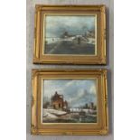 A pair of vintage oil paintings of rural Dutch scenes, both signed to lower left 'Percy'. Gilt