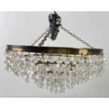A vintage 4 tier brass & glass chandelier style light fitting with hanging chains. Approx. 29cm