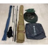 A Fladen Powerstick 360 12ft fishing rod with canvas bag. Together with a Cormoran fishing rod carry