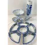 A collection of modern Oriental design ceramics. To include a set of blue & white soup bowls and