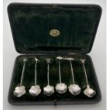 A set of 6 Japanese silver spoons in a Liberty & Co retail box. With fish, bird and insect shaped