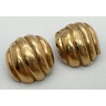 A pair of 9ct gold vintage style square shaped clip on earrings with ridge design. Both marked 375