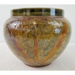 A Victorian Doulton Lambeth stoneware jardiniere with leaf pattern and autumnal colour salt glaze.