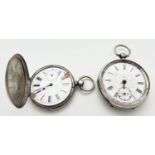 2 vintage silver cased pocket watches, for spares or repair. An 800 silver double hunter with engine