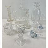 A collection of vintage crystal and glass ware. To include Stuart Crystal decanter with etched