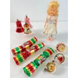 A small collection of vintage mid century Christmas decorations. To include glass baubles and tree