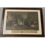 An 1877 antique engraving "The Rent Day" depicting families waiting to pay rent to landlords.