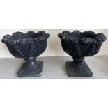 A pair of large 2 sectional pedestal based garden planters of classical form with scrolled foliate