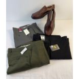 3 pairs of Men's trousers (NWT) together with a pair of brown leather loafers by Filanto (size