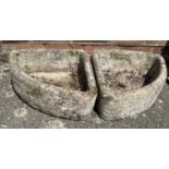 A pair of shallow quatre circle garden planters with brick wall effect. Approx. 17cm tall x 40cm