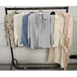 5 ladies shirts/blouses to include silk together with a pale pink silk dressing gown. Most size 40/