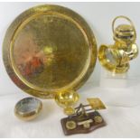 5 vintage & antique brass items to include Oriental & Eastern bowls. Lot also includes large