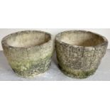 A pair of vintage concrete barrel shaped garden planters by Cotswold Studios. Model Glos U20.