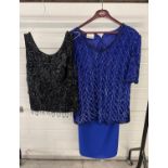 A heavily beaded top, in blue, with matching plain skirt by Frank Usher, size M. Together with a