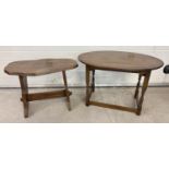 2 vintage wooden side tables. An oval topped table with turned legs together with a small