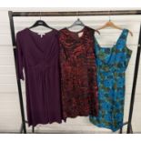3 ladies dresses. A purple jersey dress by Steilmann, size 16, a devore shift dress by Betty