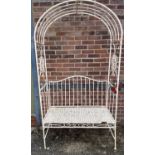 A wrought iron garden arch with integral arch, painted white. Approx. 201cm tall x 106cm wide. One