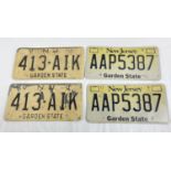 4 assorted US metal license plates from New Jersey (The Garden State). Each approx. 30.5cm long.