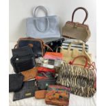A box of assorted handbags, clutch bags and purses to include Michael Kors clutch, black beaded