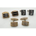 3 pairs of vintage cuff links to include a pair of Siam Silver cuff links with black detail to front