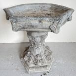 A modern 2 sectional hexagonal shaped bird bath of classical design. Approx. 49cm tall x 42 diameter