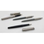 4 vintage Parker and Sheaffer fountain pens and ball point pens. To include Parker black cased and