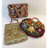 3 vintage bags with tapestry and wool detail. To include colourful abstract design tapestry canvas