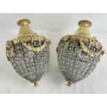 A pair of large, heavily beaded, Empire style ceiling pendant lampshades. Brass with glass beads and