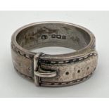 A vintage silver buckle ring. Hallmarks to inside of band for Birmingham 1969. Size N. Total