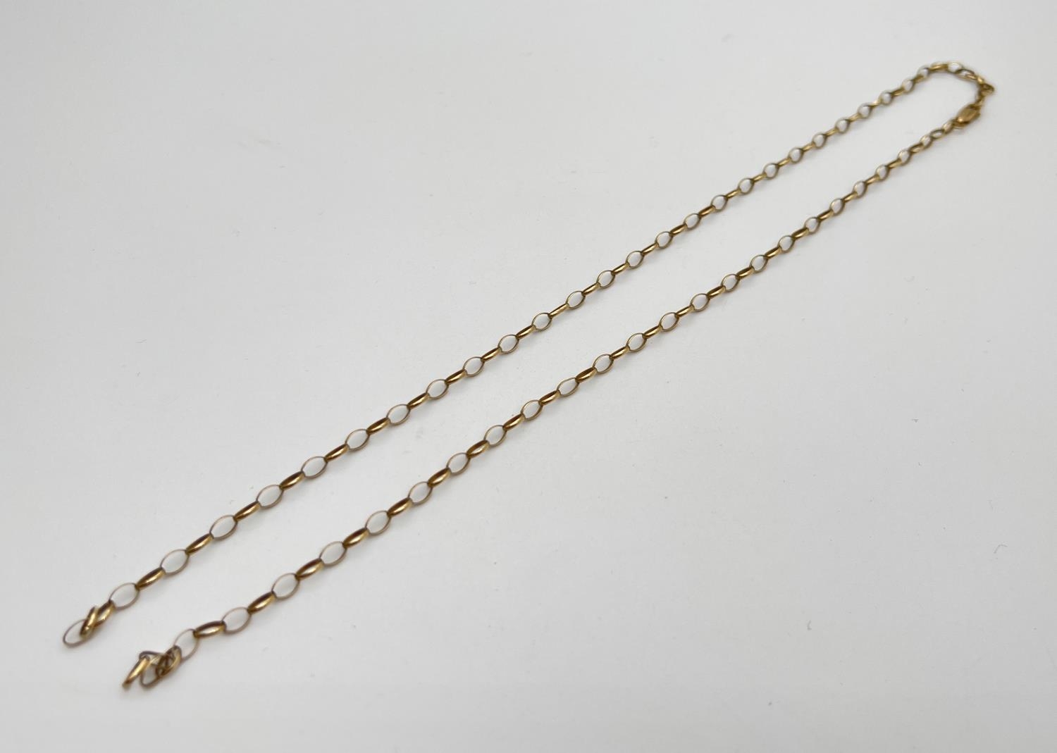 A 9ct gold 24" belcher chain with lobster claw clasp for repair or scrap. Total weight approx. 6.4g.