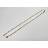 A 9ct gold 24" belcher chain with lobster claw clasp for repair or scrap. Total weight approx. 6.4g.