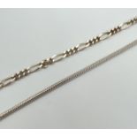 2 silver chain bracelets. A 7.5" snake chain bracelet with lobster claw clasp, together with an 8.5"