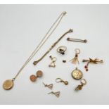 A quantity of vintage rolled gold and bonded gold jewellery. To include a garnet set floral design